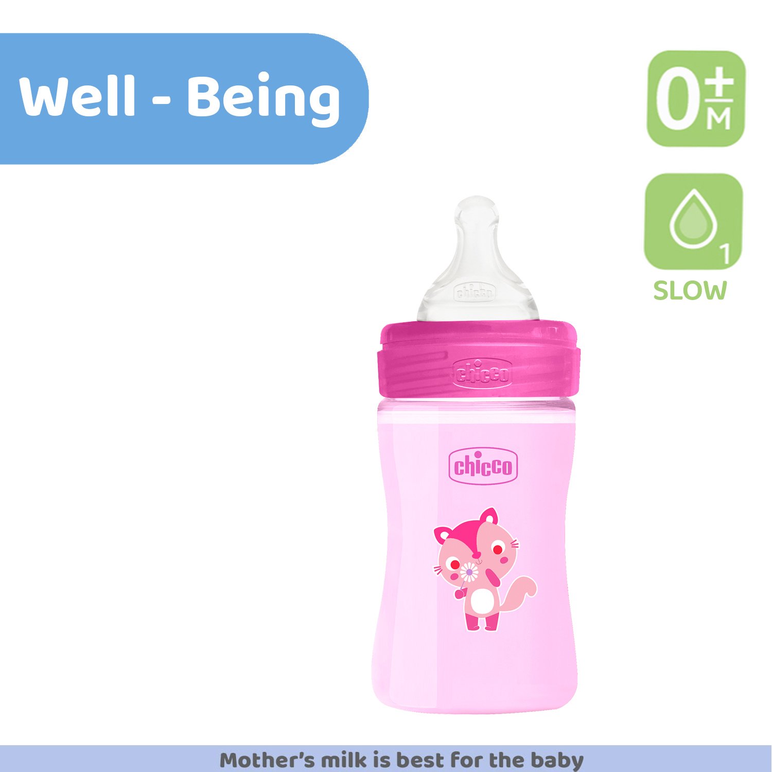 WellBeing Feeding Bottle (150ml, Slow) (Blue)-Pink